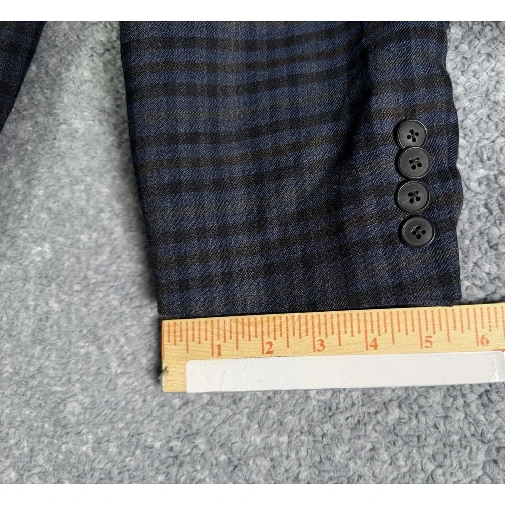 Jos. A. Bank Traveler Tailored Fit Stretch Blue Plaid Wool Jacket Blazer 48R